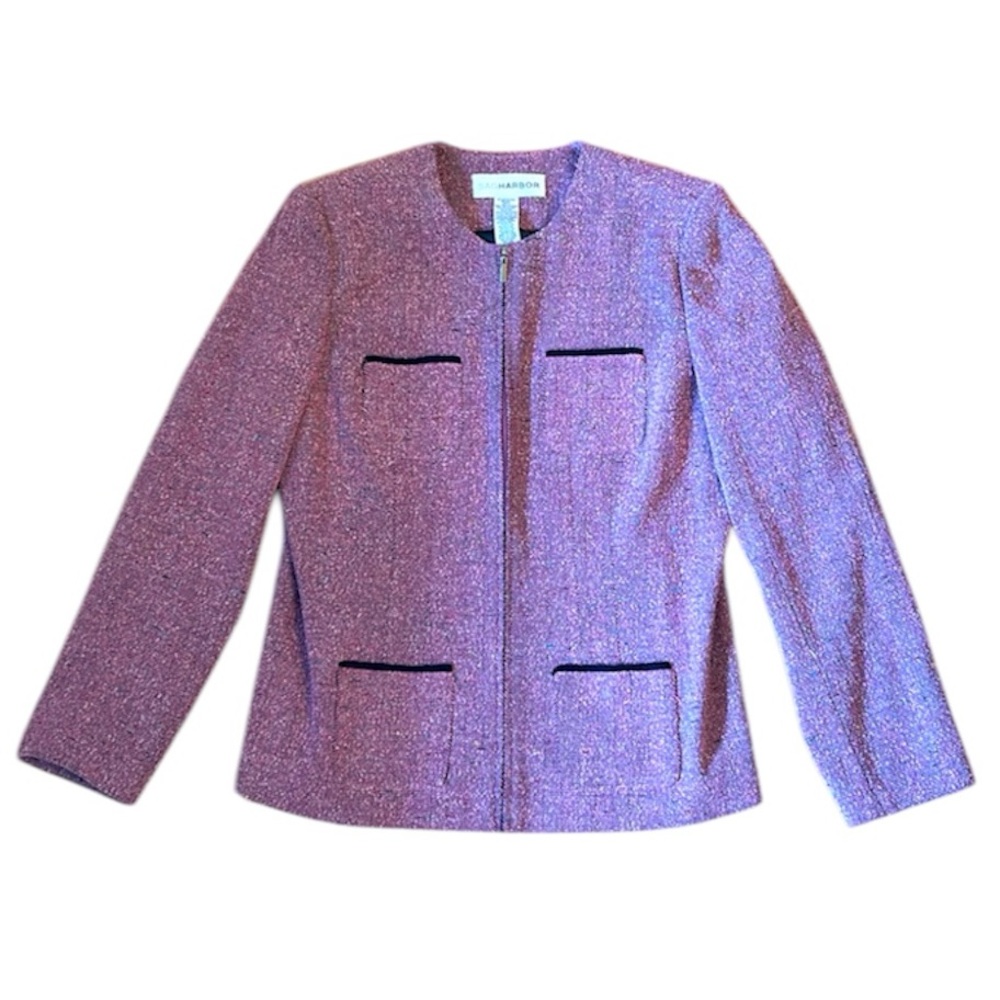 🆕 SAG Harbor Pink Lux Tweed Full Zip Up Blazer Wome Size 12